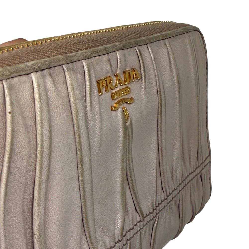 Prada Gaufre Nappa Leather Zip Around Wallet Beige‎ Gold Tone - Picture 11 of 13